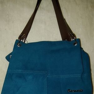 Daunavia Woman's handbag Teal color with brown straps cloth lined with zipper